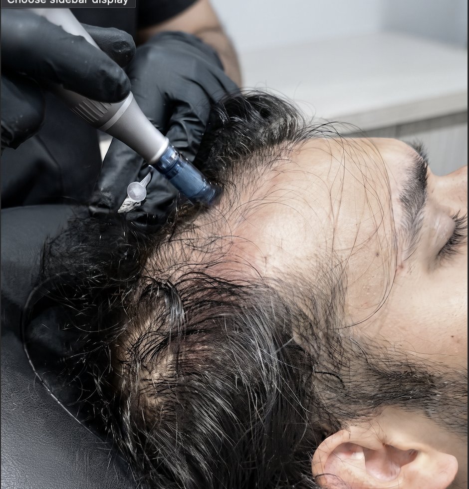 Exosome microneedling hair treatment being performed at Yuna Skin clinic
